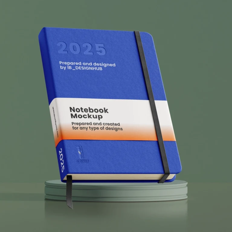a blue notebook with a strap