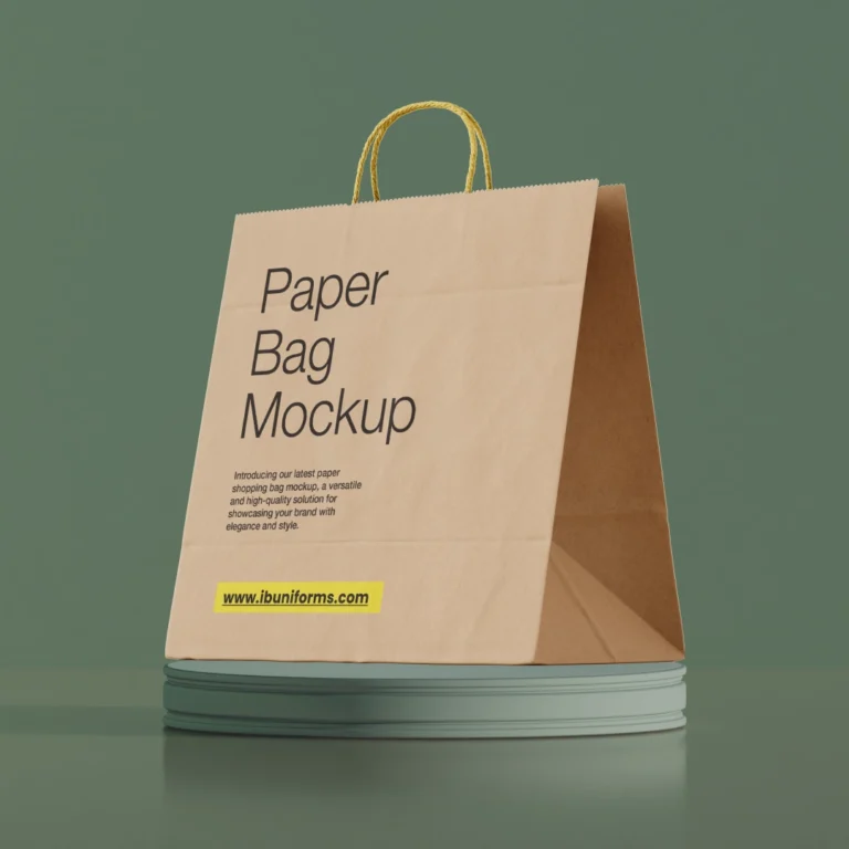 a paper bag with a yellow handle