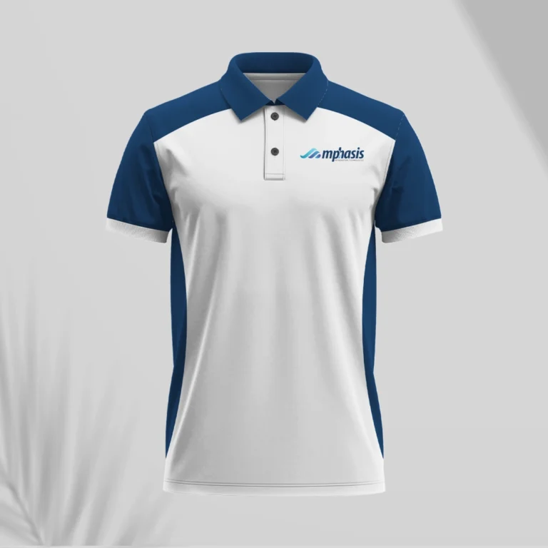 a white and blue polo shirt