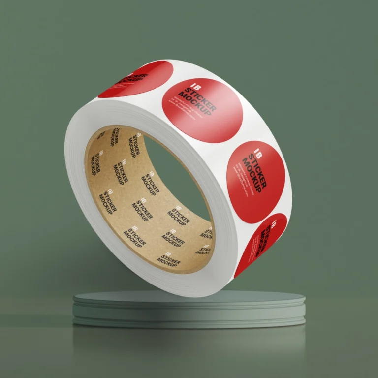 a roll of white and red stickers